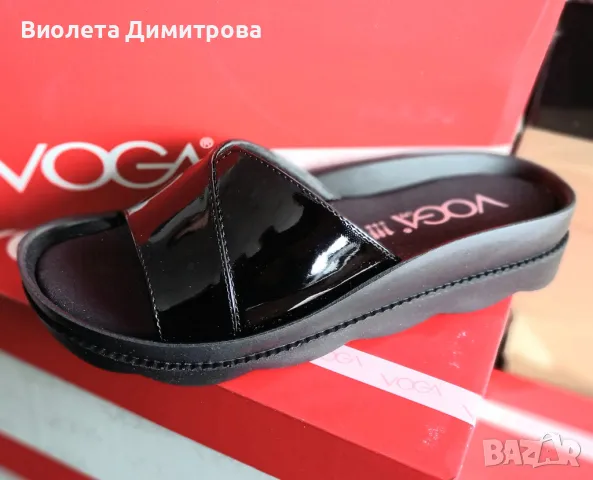 Лачени черни  дамски чехли Вога, снимка 2 - Чехли - 46163582