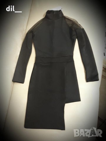 Налични! Елегантна черна рокля с тюл и цепка, снимка 2 - Рокли - 13445135