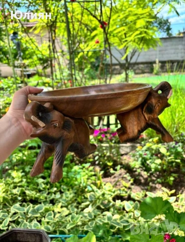 Купа от тиково дърво върху три слона, снимка 9 - Декорация за дома - 51571128