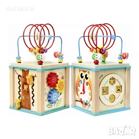 Дървен монтесорен куб 5в1 с Часовник, снимка 4 - Образователни игри - 51165344