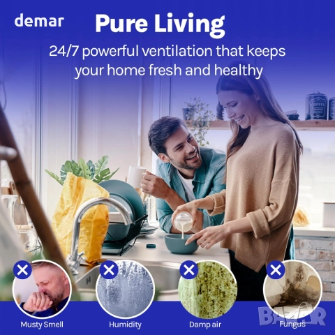 Devola 100 мм вграден вентилатор за смесен поток, за кухня, баня - DVILF100, снимка 4 - Други стоки за дома - 52303132