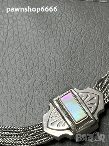 Сребърна верижка за джобен часовник със седефени елементи, снимка 6 - Мъжки - 51454790