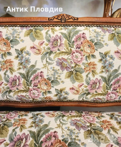 Антикварна гарнитура – диван с две кресла, жакард, снимка 4 - Дивани и мека мебел - 52849491