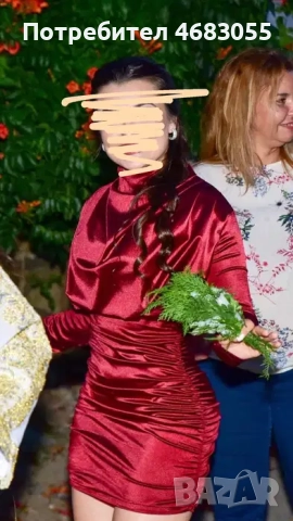 Къса сатенена рокля в бордо, снимка 3 - Рокли - 52796040