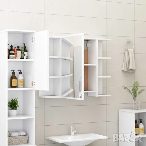 vidaXL Шкаф за баня с огледало, бял, 80x20,5x64 см, инженерно дърво, снимка 3 - Шкафове - 56147869