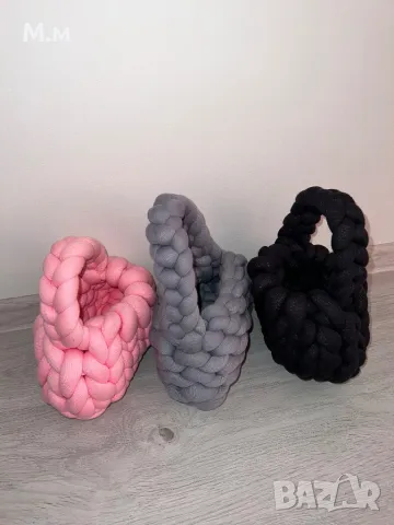 Дамски плетени чанти - розов, черен, сив, снимка 9 - Чанти - 48392973