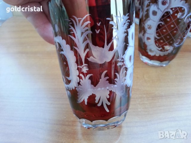 Кристални чаши цветен червен кристал , снимка 5 - Антикварни и старинни предмети - 37544778