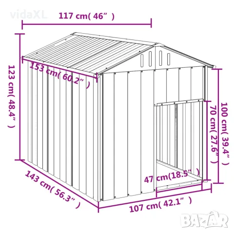 vidaXL Кучешка къща с покрив, антрацит, 117x153x123 см, стомана, снимка 5 - За кучета - 56146299