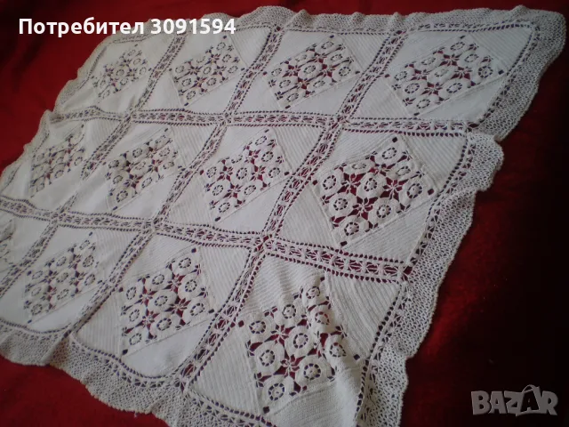  Ретро плетена на една кука покривка в цвят капучино 95 см на 128 см, снимка 4 - Антикварни и старинни предмети - 50181611