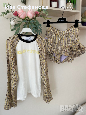 букле  елегантен оригинален сет комплект от две части блуза и къси панталони къдрици Natasha Zinko, снимка 6 - Костюми - 44922473