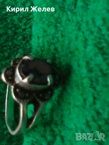 СТАРИНЕН МАРКАЗИТЕН СРЕБЪРЕН ПРЪСТЕН СРЕБРО 925 АВТОРСКИ с 2 ЩЕМПЕЛА и РЯДЪК ТЪМЕН АМЕТИСТ 48267, снимка 14 - Антикварни и старинни предмети - 50354750