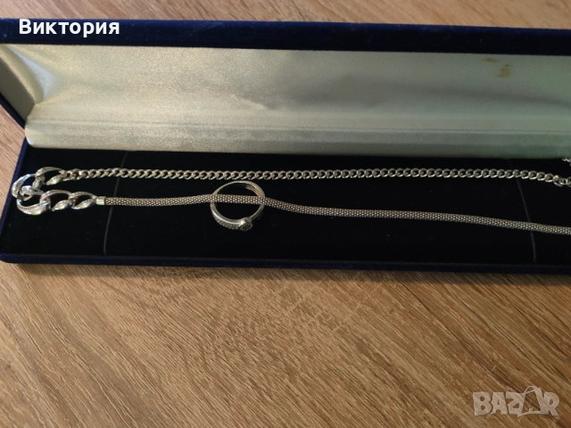 Сребърно колие и пръстен 925, снимка 2 - Колиета, медальони, синджири - 54329670