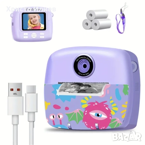 Фотоапарат с принтер за деца Фотоапарат за моментални снимки с принтер Лилав Розов Син, снимка 4 - Други - 52647134