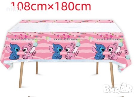 Лило и Стич stitch розова найлонова покривка за парти рожден ден