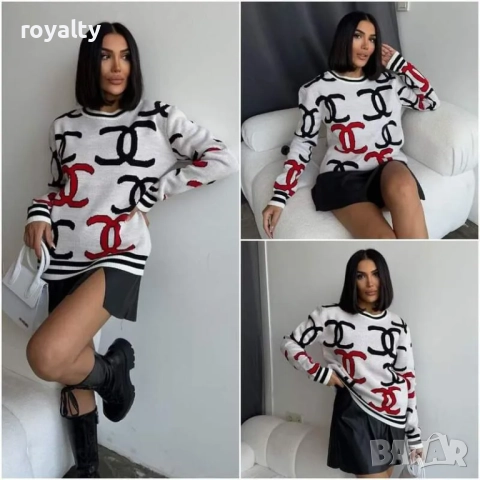 Пуловер бял CH🅰️NEL с обло деколте