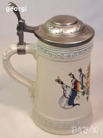 немска порцеланова халба WMF с калаен похлупак 24/4, снимка 3 - Антикварни и старинни предмети - 49525135