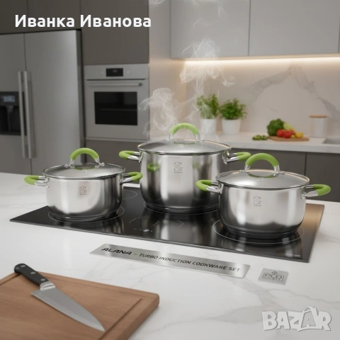 Комплект тенджери Swissgold Alana – 3 броя с капак от неръждаема стомана с 5-слойно капсулно дъно, снимка 2 - Съдове за готвене - 53057337