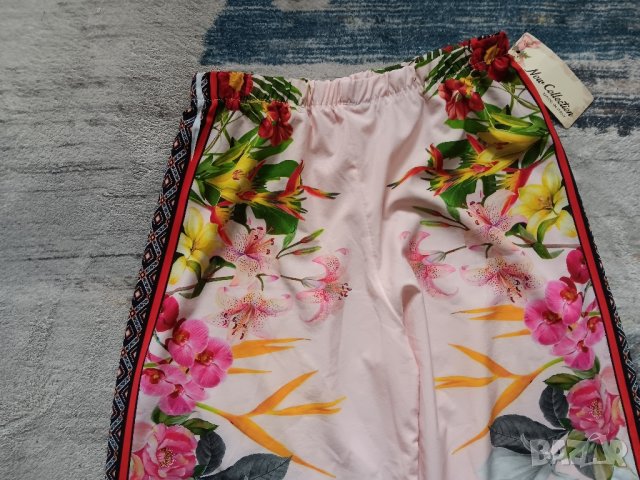 Сатенен панталон със флорални мотиви в бледо розов цвят, снимка 11 - Панталони - 25642902