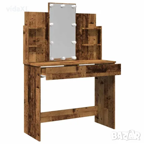 vidaXL Тоалетка с LED осветление Старо дърво 96x40x142 cm, снимка 6 - Тоалетки - 56148307