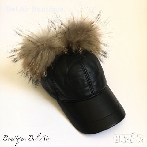 Кожена шапка с естествен пух, шапка с козирка, снимка 4 - Шапки - 38773978