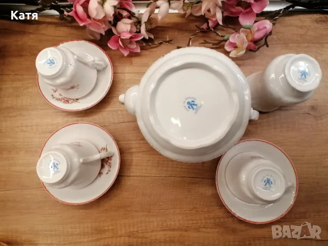 Порцелан, произведен в Румъния, розови цветя, , снимка 7 - Чаши - 50059035