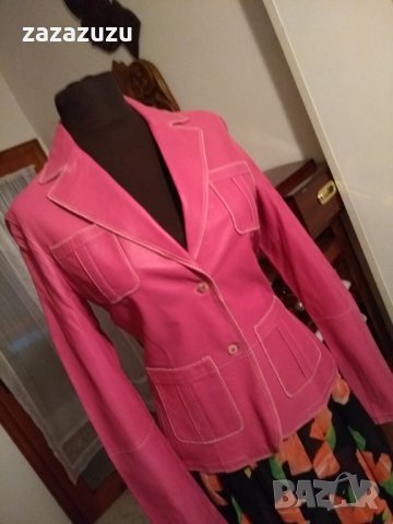 ЕСТЕСТВЕНА КОЖА Дамско кожено сако в розово, снимка 1 - Сака - 30846515