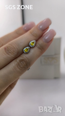 Сребърни обеци с необичаен жълт сапфир., снимка 4 - Обеци - 52872573