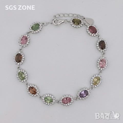 Ръчно изработена сребърна гривна с мулти турмалин, снимка 11 - Гривни - 52577758