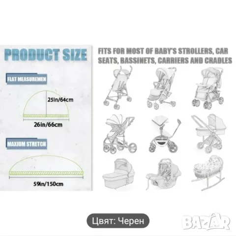 НОВ дъждобран за количка+2 броя комарници нови бял и черен, снимка 5 - Детски колички - 50055132