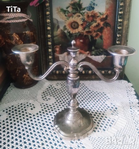 Старинен посребрен свещник 