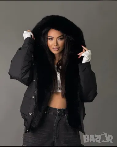 Уникално късо зимно яке с пух три цвята , снимка 3 - Якета - 47977264