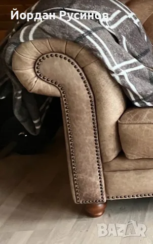Честърфийлд chesterfield оригинален кожен диван биволска кожа, снимка 2 - Дивани и мека мебел - 56158376