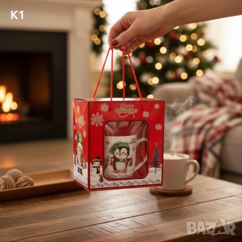 Комплект кодедна чаша + лъжица Merry Christmas , снимка 3 - Чаши - 52549866