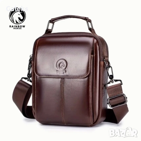 Мъжка класическа кросбоди чанта със стилна визия /Кафява естест. кожа!, снимка 4 - Чанти - 51552740