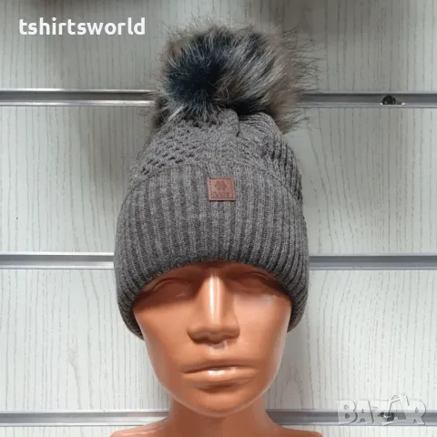 Нова зимна дамска шапка SilverStar в кафяв цвят с пух/помпон