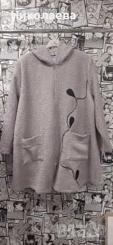 Макси Палто в светло сиво от вълнено букле!, снимка 2 - Палта, манта - 52539191