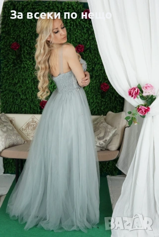 Елегантна Стилна Дълга Официална Рокля С Дантела И Тюл Код Roni29, снимка 4 - Рокли - 54011584