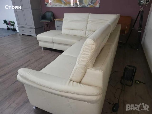 Кремав кожен ъглов диван MM-ZE1148 с електрически релакс механизъм, снимка 7 - Дивани и мека мебел - 44244932