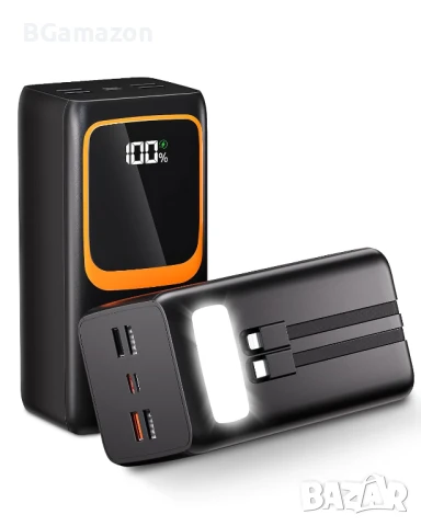 Чисто нова 50000mAh външна батерия с вградени кабели: 22.5W бързо зареждаща се външна батерия..., снимка 1