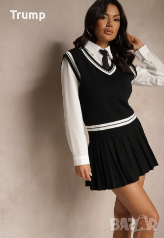 Шик комплект , Академи, пресирана пола , риза , елек, вратовръзка, цвят черен, снимка 5 - Комплекти - 52285514