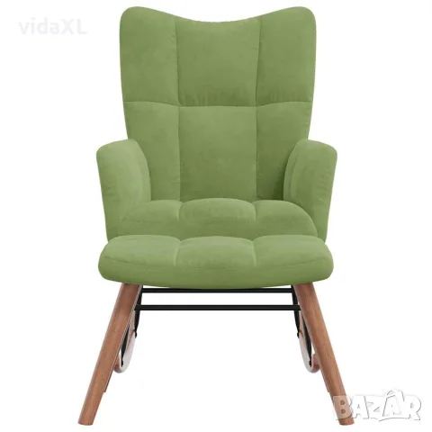 vidaXL Люлеещ се стол с табуретка, светлозелен, кадифе, снимка 4 - Столове - 56146932