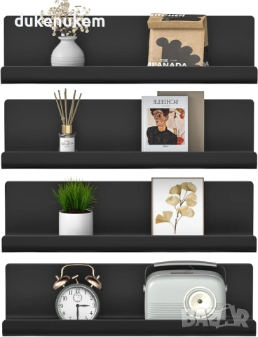 Комплект от 4 броя Плаващи стенни рафтове, черни