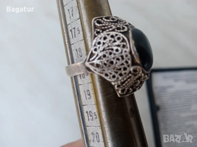 Пръстен с котешко око,сребро,филигран ажур, снимка 7 - Антикварни и старинни предмети - 52526340