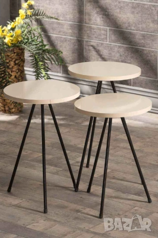 Масички за кафе с метални черни крака - комплект 3бр. , снимка 6 - Маси - 54344451