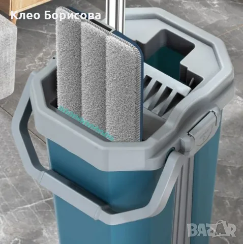 Комплект за почистване с плосък моп и кофа със система за изстискване, снимка 3 - Други стоки за дома - 49360689