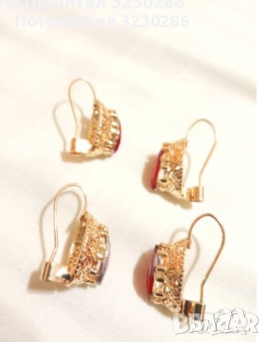 НОВИ Руски позлатени обеци с червени циркони, снимка 3 - Обеци - 42544068