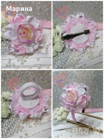 Празничен комплект с Барби в нежно розово - бяло! Ластик, шнола, диадема Налично. , снимка 3 - Шноли, диадеми, ленти - 31793783