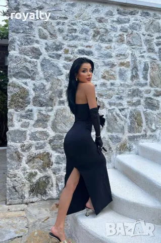Елегантна черна дамска рокля дълга , снимка 2 - Рокли - 50374703