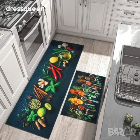 4585 Комплект 2 бр. кухненски килимчета от устойчив полиестер – Абсорбиращи и противоплъзгащи (40x60, снимка 4 - Пътеки - 53878493