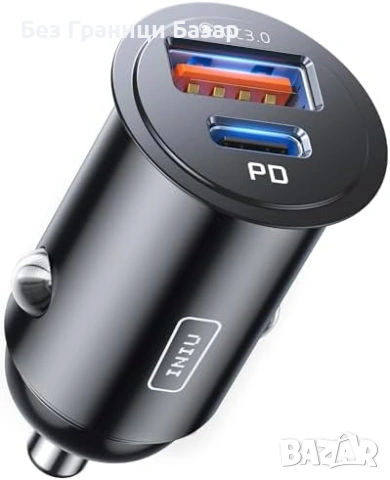 Ново Автомобилно зарядно INIU 60W USB-C USB-A бързо зареждане Адаптер кола запалка